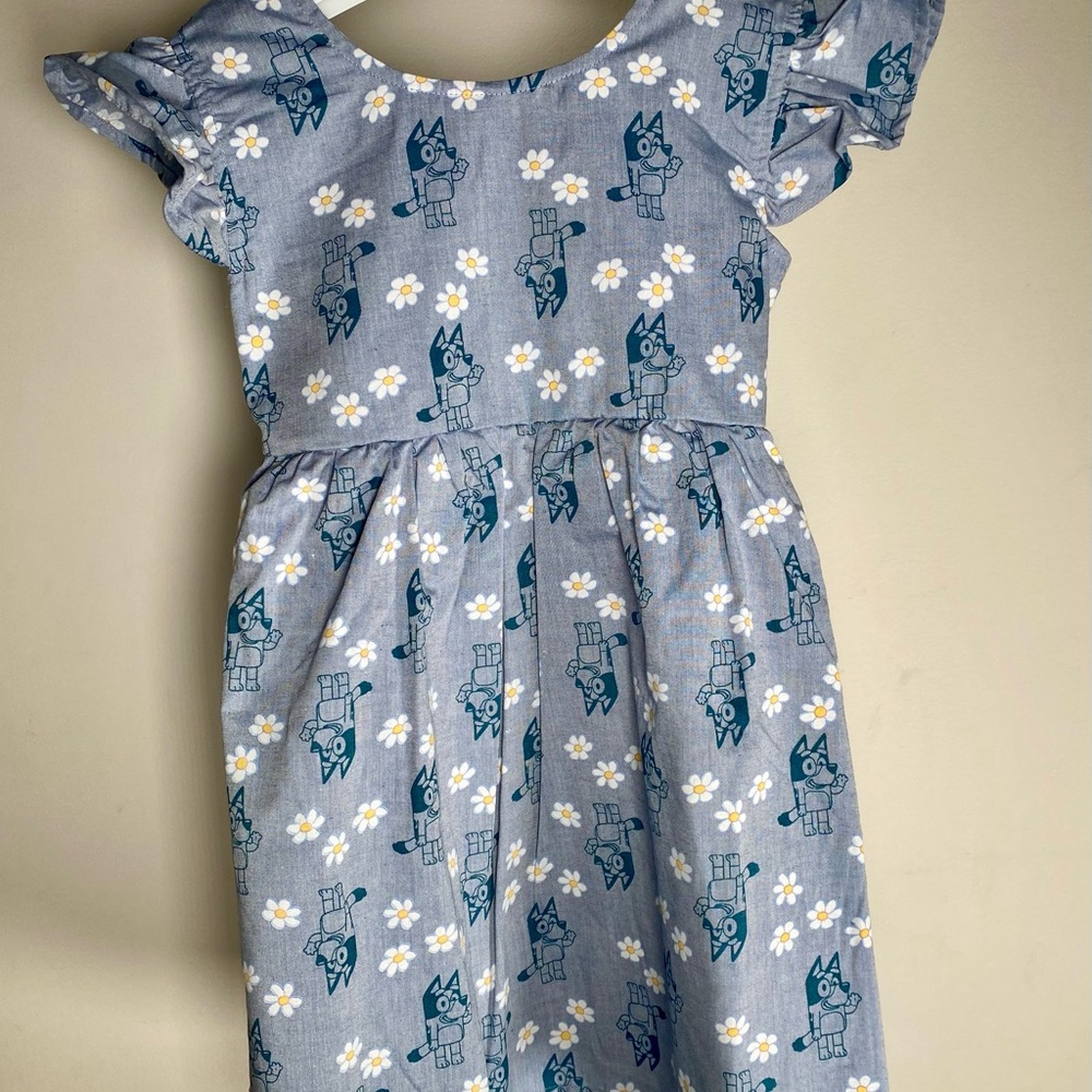 Bluey Floral Chambray Skater Kids Dress